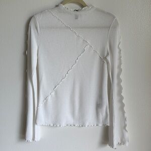 H&M Divided White Ribbed and Ruffled Long Sleeve Top, Size Medium, Y2K